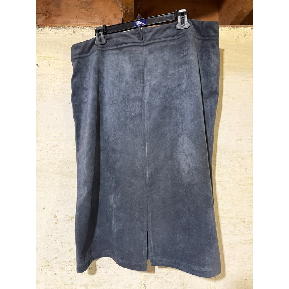 Calvin Klein Faux Suede Long Pencil Skirt Gray Career Office Corpcore Midi Sz XL - Picture 3 of 7